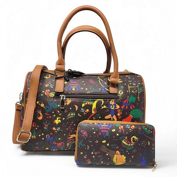 Brown Graffiti Mardi Gras Boston Bag and Wallet Set - Picture 1 of 11